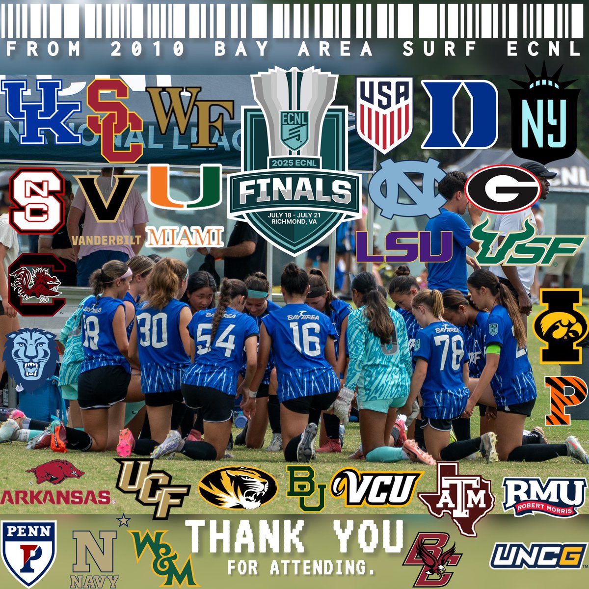 Big thank you to all of the college coaches and scouts that chose to spend their time watching our 2010 Bay Area Surf team play at the ECNL Finals! 

<a href="/imwomenssoccer/">Scout Her Soccer</a> <a href="/ImYouthSoccer/">ECNL/GA/Recruiting/College Soccer</a> <a href="/ImCollegeSoccer/">College Soccer Truth ™</a> <a href="/OPSMSoccer/">OPSM Soccer</a> <a href="/TheSoccerWire/">SoccerWire</a> <a href="/TopDrawerSoccer/">TopDrawerSoccer</a> <a href="/PrepSoccer/">Prep Soccer ⚽️</a> <a href="/ECNLgirls/">ECNL Girls</a>
