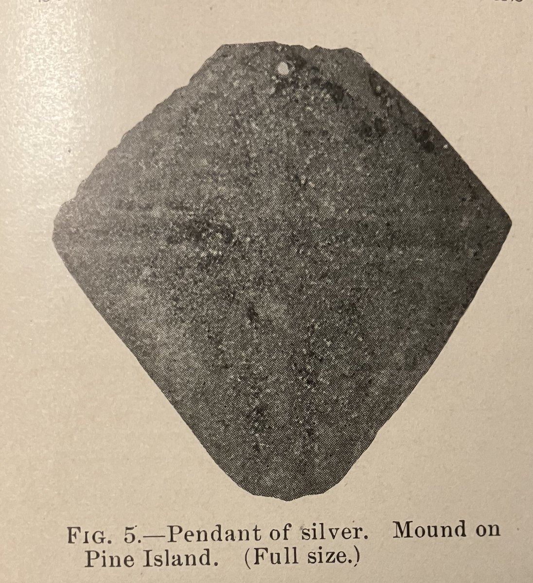 DrGregLittle2's tweet image. Silver pendant displaying a cross excavated from a mound south of Charlotte Harbor in Florida by C. B. Moore in the late 1800s. The mound also yielded 3 "Iron or steel" celts, glass and silver beads, along with hornstone lance heads, stone points, and a shark tooth. Numerous…