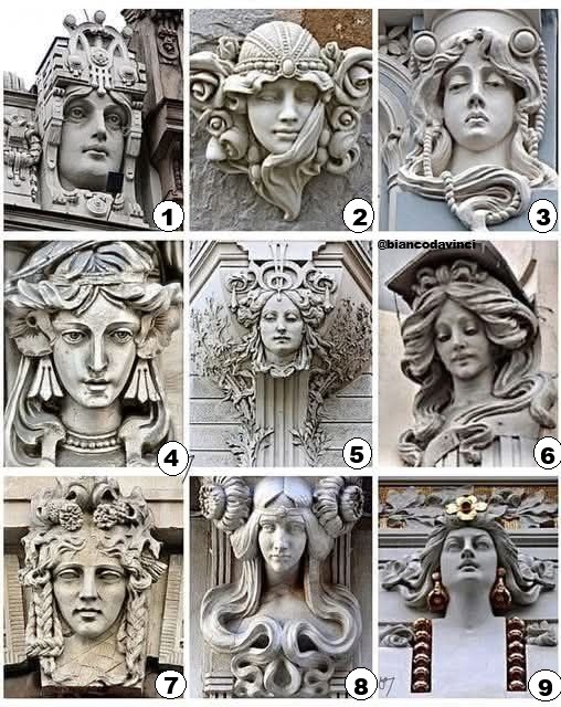 BiancoDavinci's tweet image. Female sculpted faces on the Art Nouveau buildings from the 1900s. Which face catches your eye the most?