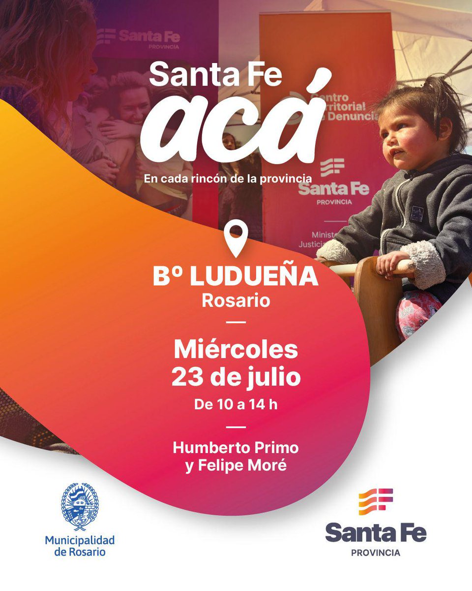 GobSantaFe's tweet image. #SantaFeAcá en Barrio Ludueña de #Rosario
Este miércoles 23 de julio, de 9 a 14hs.
📍Humberto Primo y Felipe Moré, #Rosario.
🙌🏼 ¡Los esperamos!