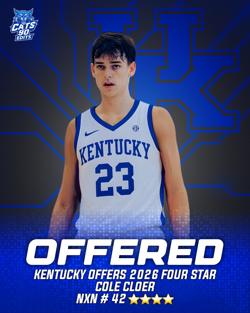 BigBlueDylan's tweet image. NEW: Kentucky has offered 2026 G/F Cole Cloer. (4⭐️/#42 NXN) @colecloerr
Cole recently released a top 8 of:
Syracuse
Indiana
UConn
Florida
Alabama
Virginia
UNC
Louisville
Will Kentuckys offer change things?
In 6 games for @TeamCp3AAU/@NikeEYB:
- 15.3ppg
- 4.8rpg
- 38/31/91