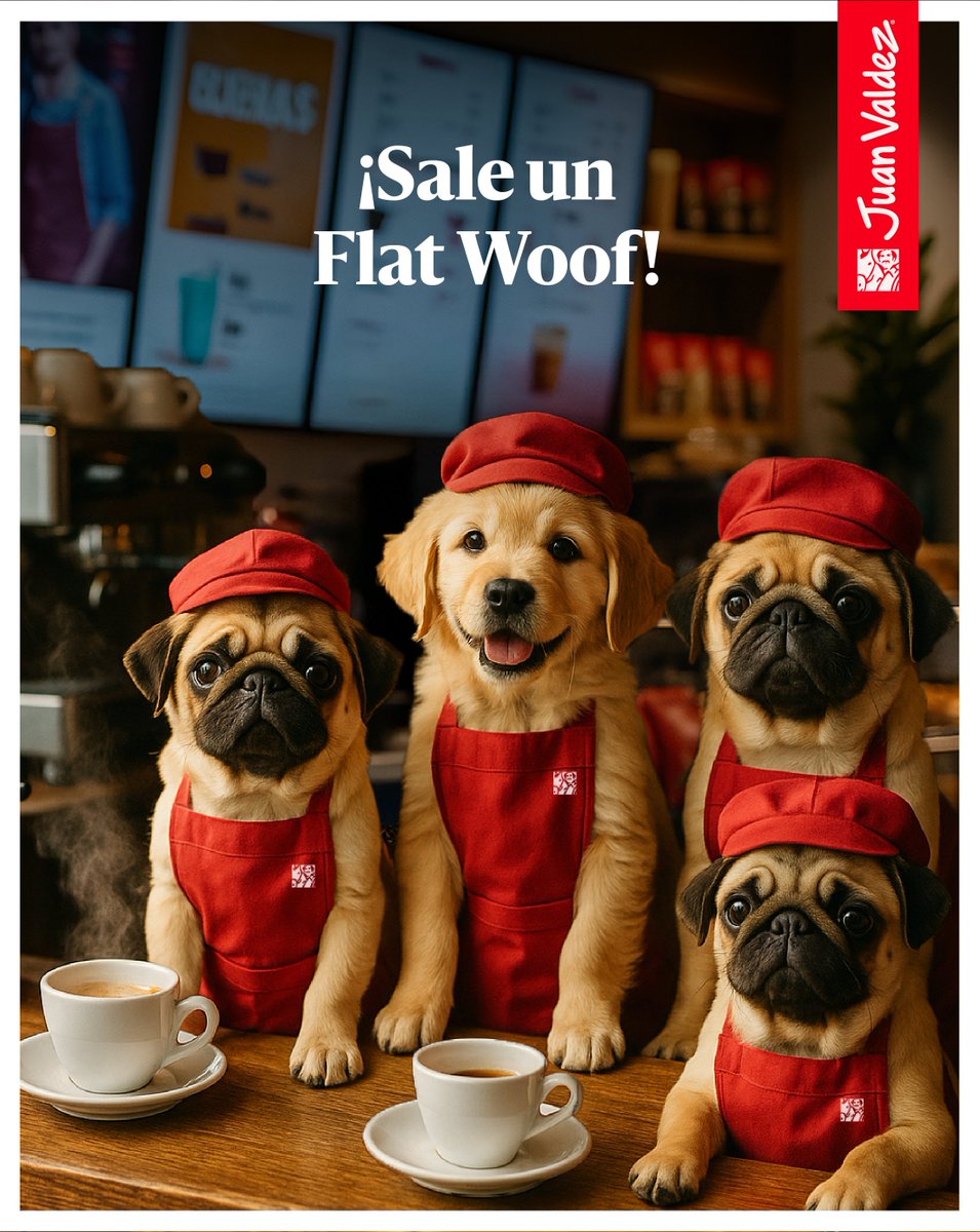 Hoy, en el #DíadelPerro les presentamos a los nuevos baristas de Juan Valdez 🐶😍 ¿Qué les pedirán? ¿Un Brewlldog? o ¿Un Flat Woof?