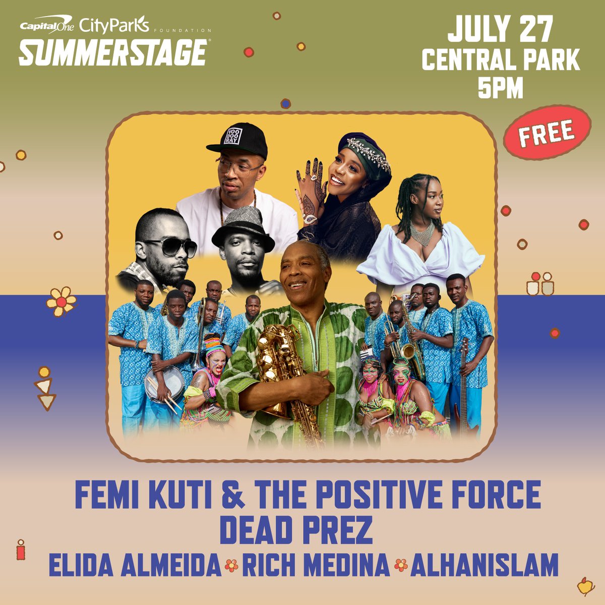 SummerStage's tweet image. Coming up at @capitalone @cpfnyc #SummerStage! Don’t miss out as @femiakuti & The Positive Force take over Central Park with dead prez, @elida_almeida15, Rich Medina, and @Alhan_islam for a FREE show on Sunday, July 27. Doors open at 5PM!
cityparksfoundation.org/events/femi-ku…