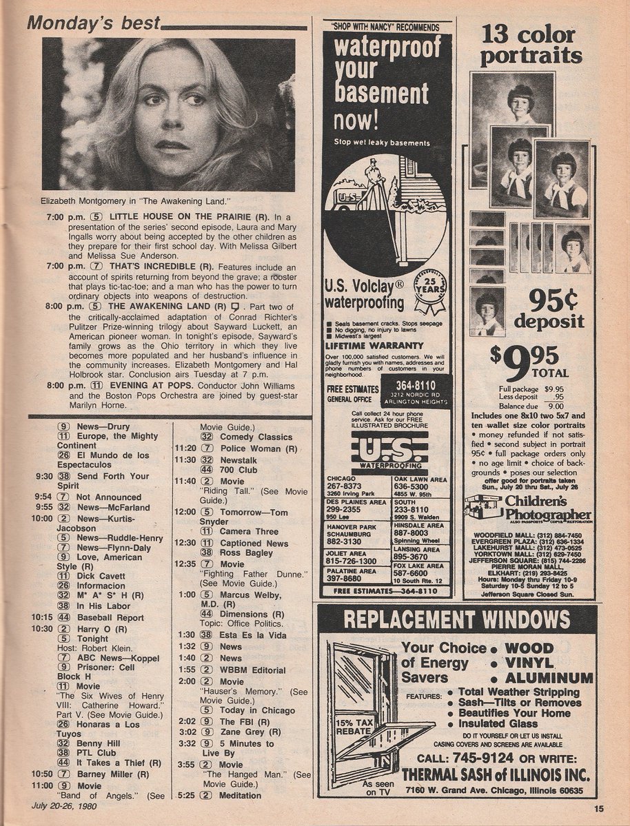ChicagoTVGuides's tweet image. #OTD in 1980
That's Incredible, Flo, WKRP in Cincinnati, MASH, "The Little Girl Who Lives Down the Lane", The Awakening Land, House Calls, Lou Grant, Prisoner: Cell Block H, more...
Chicago Tribune TV Week. July 21, 1980