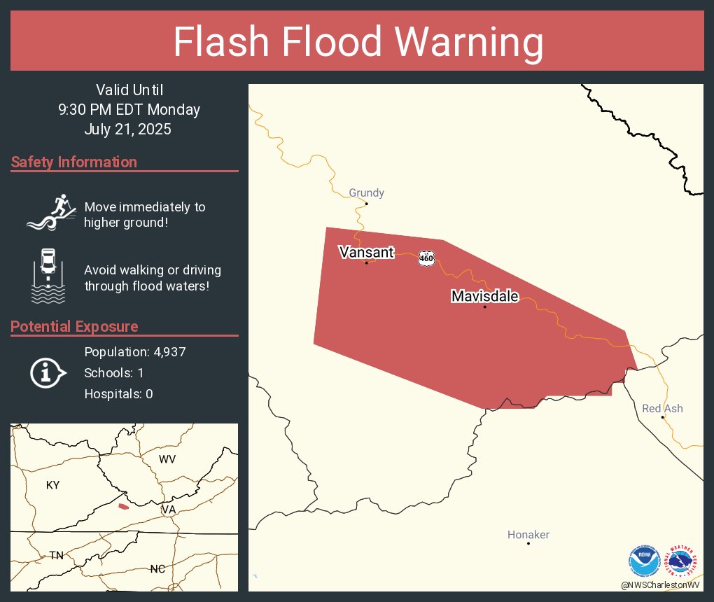 NWSCharlestonWV's tweet image. Flash Flood Warning including Vansant VA and Mavisdale VA until 9:30 PM EDT