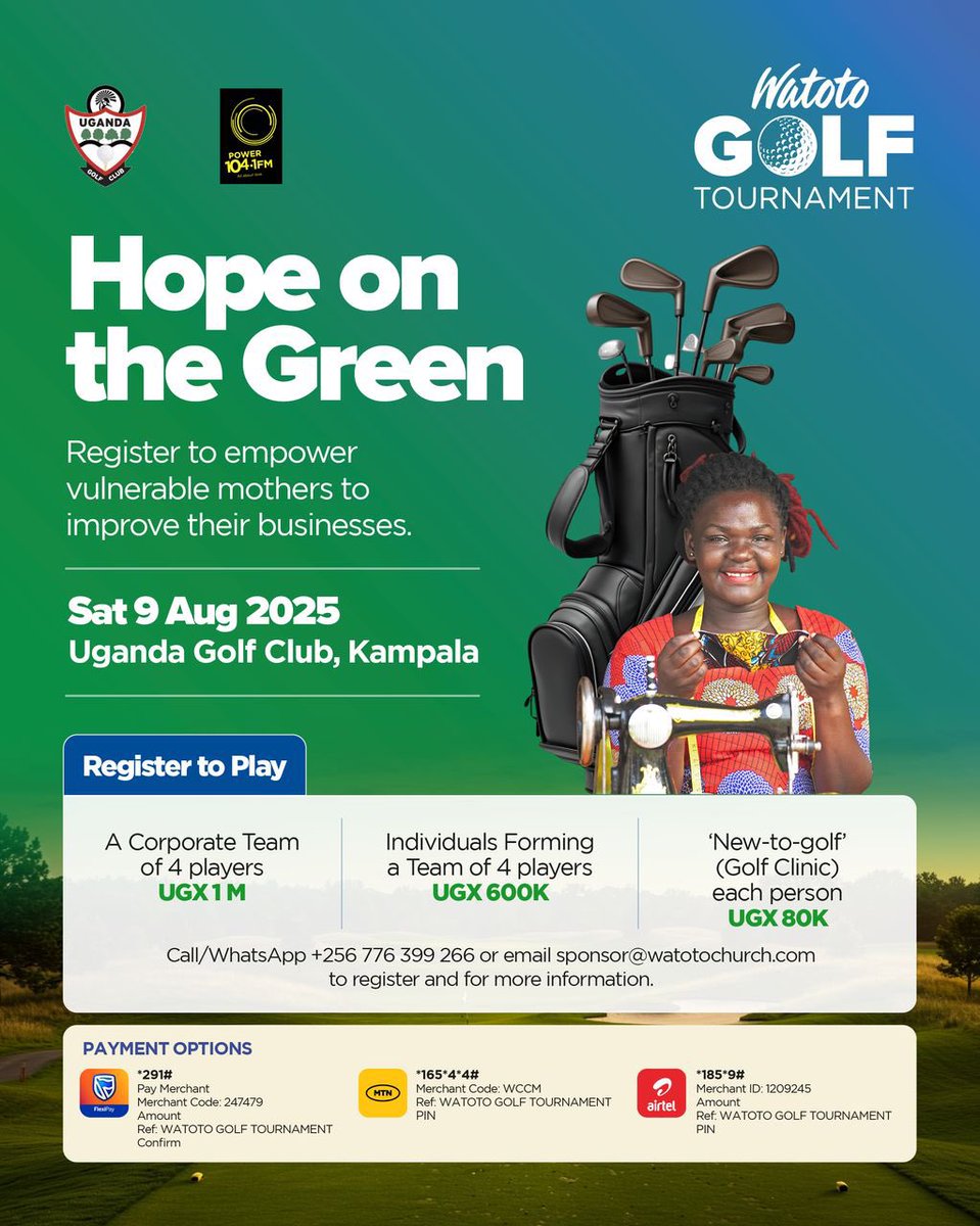 IamEddieOkila's tweet image. Ready to Change Lives with Every Swing?
Join us for the Watoto Golf Tournament happening on Saturday, 9th August 2025 at Uganda Golf Club, Kampala — where passion for golf meets purpose!
By registering, you're helping empower vulnerable mothers to grow sustainable businesses…