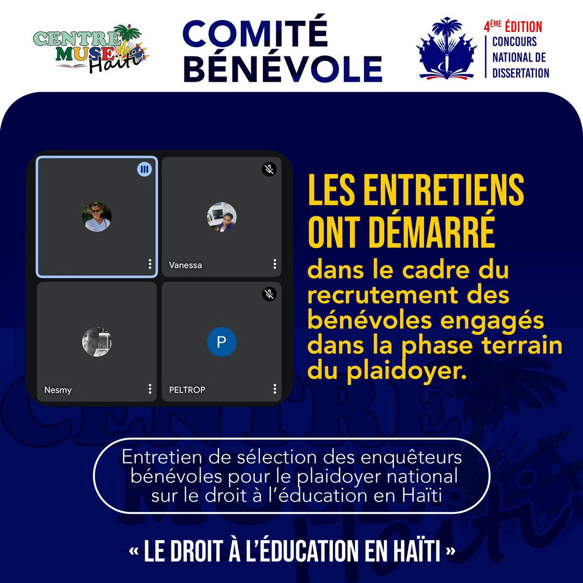 Plaidoyer sur le droit à l'éducation - Début des entretiens de sélection des bénévoles de terrain

Nous avons le plaisir d’annoncer le début des entretiens pour la sélection des enquêteurs bénévoles qui s’engageront sur le terrain dans le cadre de notre campagne de plaidoyer sur