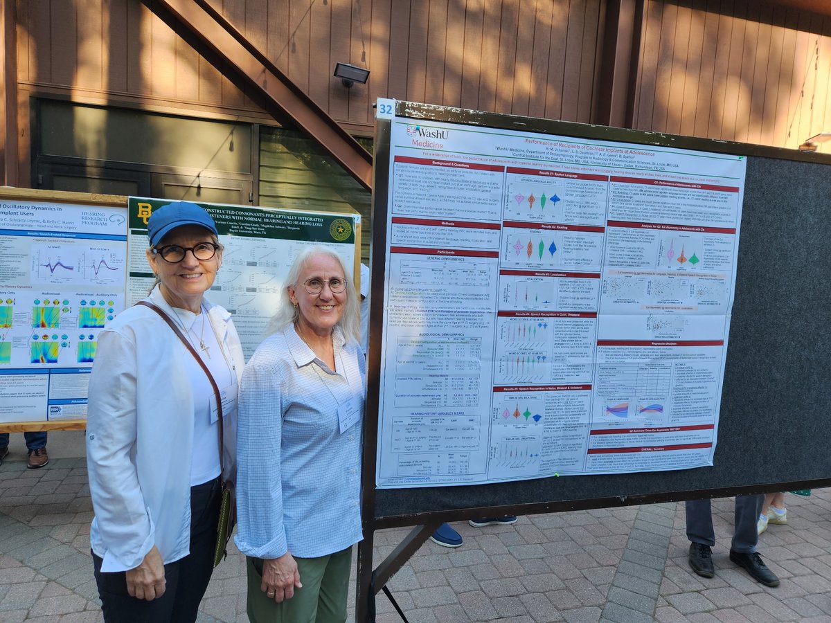 WashUPACS's tweet image. Rosalie Uchanski, PhD and Lisa Davidson, PhD presented their poster on “Performance of Recipients of Cochlear Implants in Adolescence” at the 2025 Conference on Implantable Auditory Prosthesis. Co-authors include Ann E. Geers, PhD and Brent Spehar, PhD. #WashU #cochlearimplants