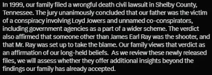 TapperButRight's tweet image. 🚨BREAKING!!!
Court UNANIMOUSLY Concludes US Goverment Agencies Participated in a CONSPIRACY to
MURDER MLK.
"In 1999, our family filed a wrongful death civil lawsuit in Shelby County, Tennessee. The jury unanimously concluded that our father was the victim of a conspiracy…