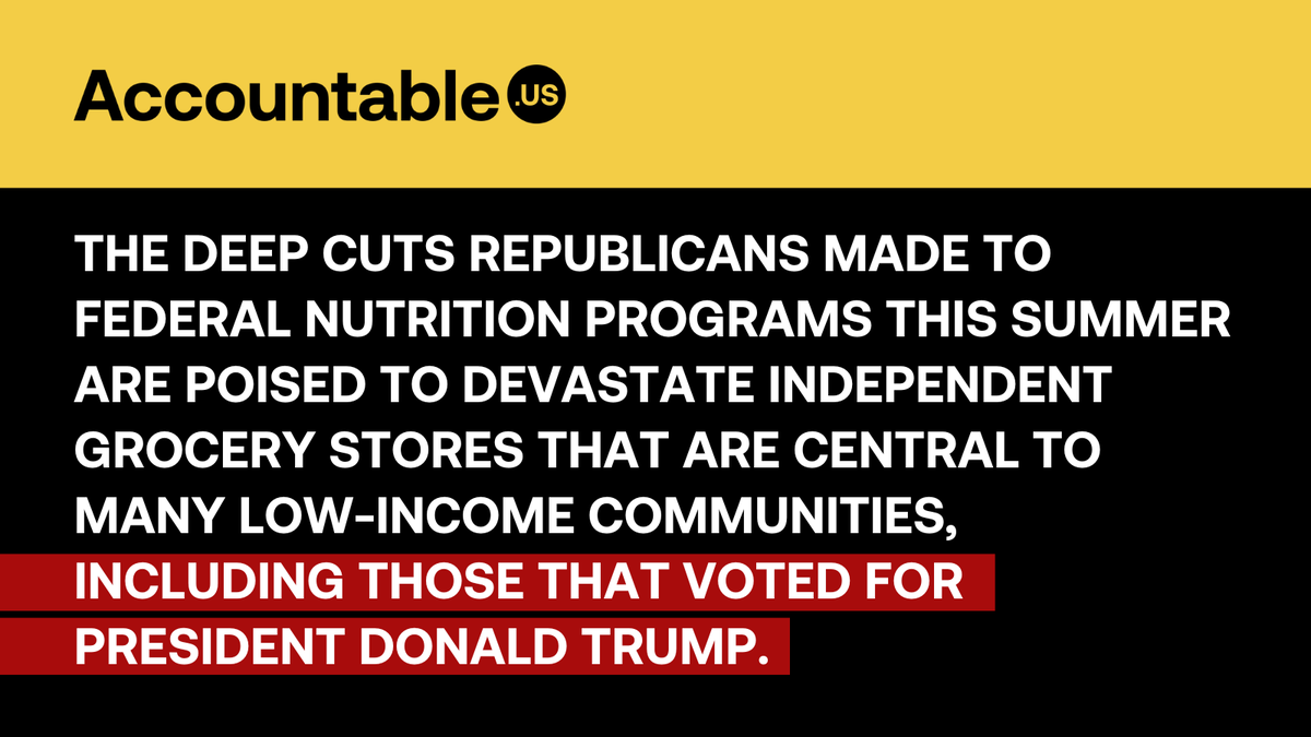 accountable_us's tweet image. Congressional Republican SNAP cuts could wipe out rural grocery stores, leaving families miles from food. This is more than policy—it’s community survival. Read more.
tinyurl.com/32haeaw7