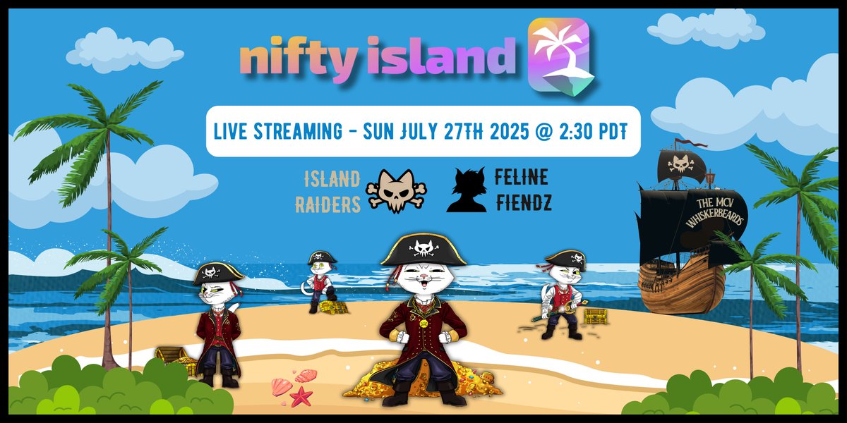 IslandRaid's tweet image. 🎉🔥 ISLAND RAIDERS SUNDAY GAME NIGHT @ WIN AT WILLIES!
Team up with @FelineFiendz for chaotic co-op madness! Who will reign supreme?
⏰ 2:30 PM PDT
💰 3,000 $CREAM
💠10,000 BLOOMS
🪙Treasure Chests
@MarsCatsVoyage @Nifty_Island