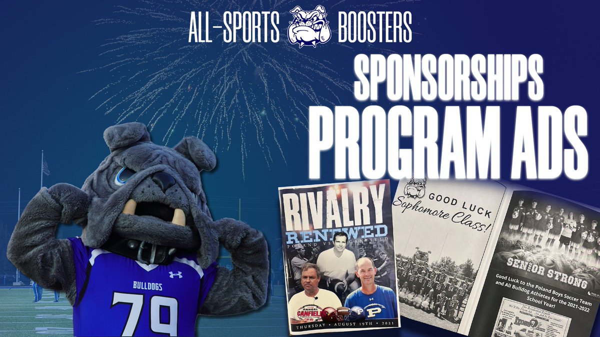 Poland All-Sports Booster Club: Support the Poland Bulldogs and Poland Athletics by purchasing an advertisement in the 2025 Fall Sports Program. Thank you for your support, and GO DOGS!
polandbulldogs.com/.../2025-fall-…