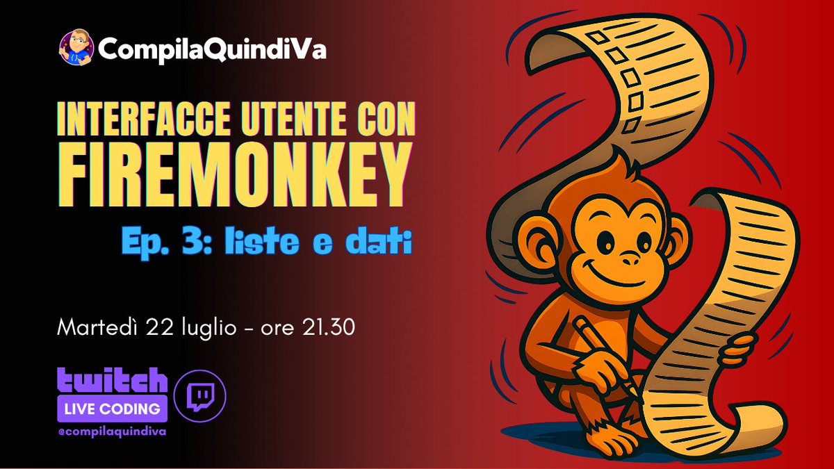 Marco Breveglieri (@mbreveglieri) on Twitter photo Nuova (torrida) live dedicata a #ListView e #LiveBindings, la combo perfetta per creare applicazioni con liste di dati dinamiche, responsive e cross-platform in #Delphi! 👌 Ci vediamo questa sera (martedì 22/07) alle ore 21.30 sul mio canale <a href="/Twitch_Italy/">Twitch Italia</a>! twitch.tv/compilaquindiva Nuova (torrida) live dedicata a #ListView e #LiveBindings, la combo perfetta per creare applicazioni con liste di dati dinamiche, responsive e cross-platform in #Delphi! 👌 Ci vediamo questa sera (martedì 22/07) alle ore 21.30 sul mio canale <a href="/Twitch_Italy/">Twitch Italia</a>! twitch.tv/compilaquindiva