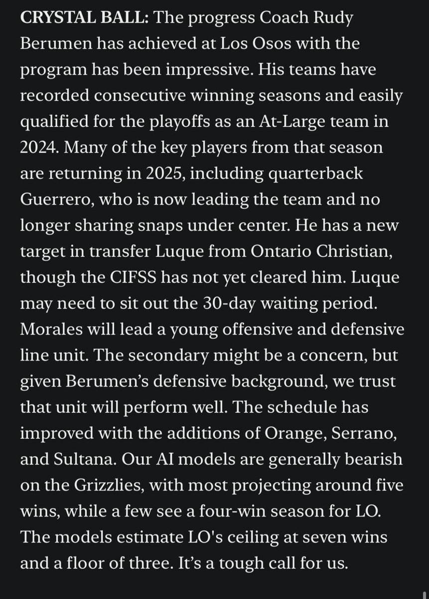 As the Osos DB coach i can tell you there is NO concern with the secondary. But we will be quiet 🤫