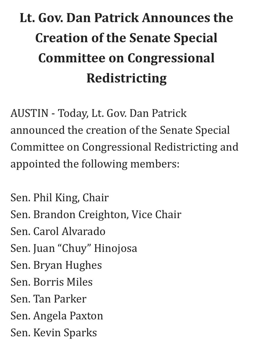 StevenDialFox4's tweet image. The House and Senate have committees set for redistricting. These are the NTX members.
HOUSE - Charlie Geren, Katrina Pierson, David Spiller, Chris Turner
SENATE: Tan Parker, Angela Paxton
#txlege @FOX4