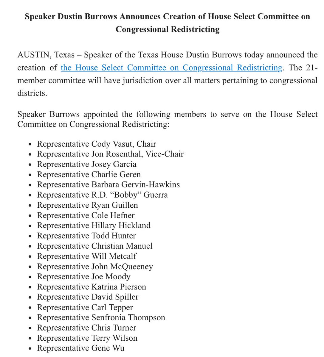 StevenDialFox4's tweet image. The House and Senate have committees set for redistricting. These are the NTX members.
HOUSE - Charlie Geren, Katrina Pierson, David Spiller, Chris Turner
SENATE: Tan Parker, Angela Paxton
#txlege @FOX4