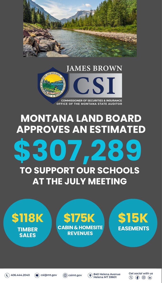 BrownCSIMT's tweet image. Montana Land Board Approves Over $307K for Our Schools!
Exciting news for Montana’s students! At the July meeting, the Montana Land Board approved an estimated $307,289 in new revenue dedicated to supporting our public schools, thanks to responsible stewardship and smart…