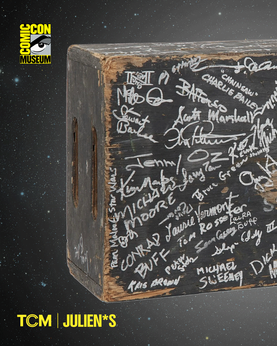 JuliensAuctions's tweet image. This incredible Industrial Light & Magic (ILM) Stage Apple Box, signed by 99 original trilogy crew members and Lucasfilm affiliates, is one of the rarest artifacts up for bid in our @TCM & Julien's "Echoes From The Galaxy" auction on July 27th at 10 AM PDT, online and live from…
