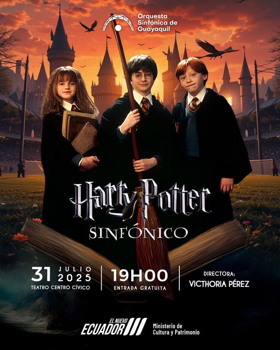 Harry Potter Sinfónico
Vive la magia de Harry Potter con música de John Williams: Hogwarts Forever, Nimbus 2000, El Orden del Fénix y más.
Con proyecciones en pantalla y orquesta en vivo bajo la dirección de Victhoria Pérez Sibada.

📍 Teatro Centro Cívico
🗓 31 de Julio
🕖 19H00