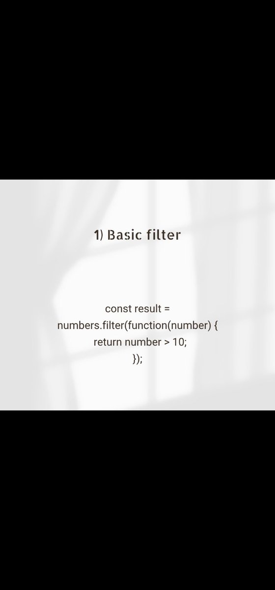 🚀 3 Ways to Use the filter() Method in JavaScript!
If you’re working with arrays, filter() is your best friend. Here’s how you can use it:

1️⃣ Basic filter with a callback
2️⃣ Arrow function for clean code
3️⃣ Named callback for reusability

✨ Keep your code clean, functional