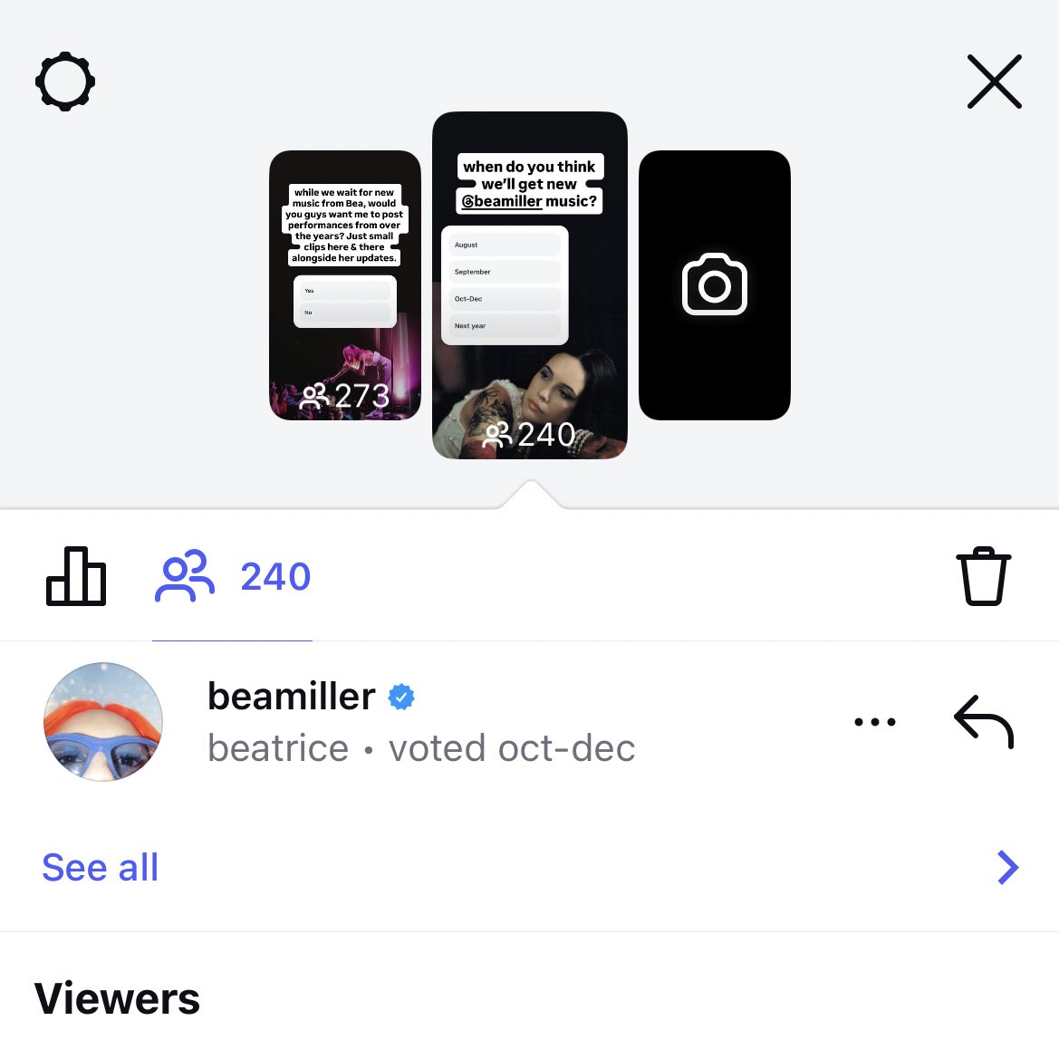 queenbeaupdates's tweet image. CONFIRMED! New @beamiller in October-December! Bea responded to my instagram poll about what month we’ll get new music and she voted on Oct-Dec!