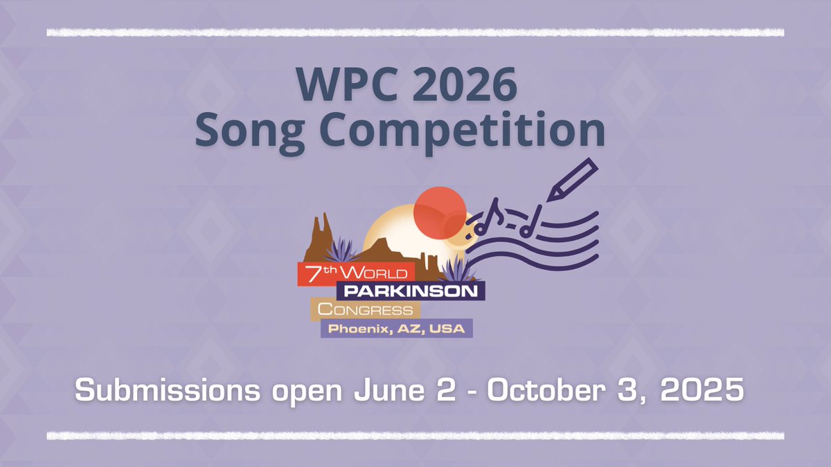 WorldPDCongress's tweet image. Now accepting submissions for the WPC International Song Competition. 🎶
The winning song of the WPC Song Competition will be performed by the WPC Choir at the 7th World Parkinson Congress Opening Ceremony.
--> wpc2026.org/songcompetition
#phoenix #wpc2026 #Parkinsons
