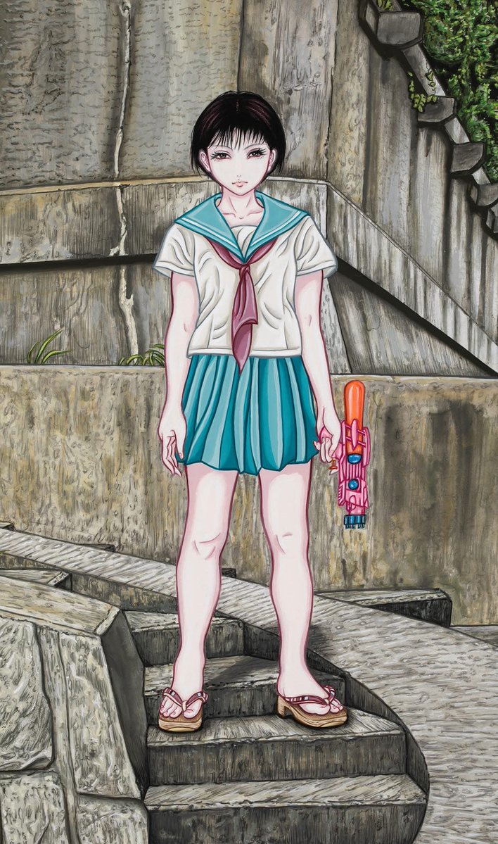 yujimoriguchi's tweet image. 滅びゆく人が造った遺跡と、
ひと夏の生命力と、
そして猫...。
海街 ~ Seaside town ~
670mm×470mm
acrylic gouache, gesso base, panel canvas.
2018
#YujiMoriguchi