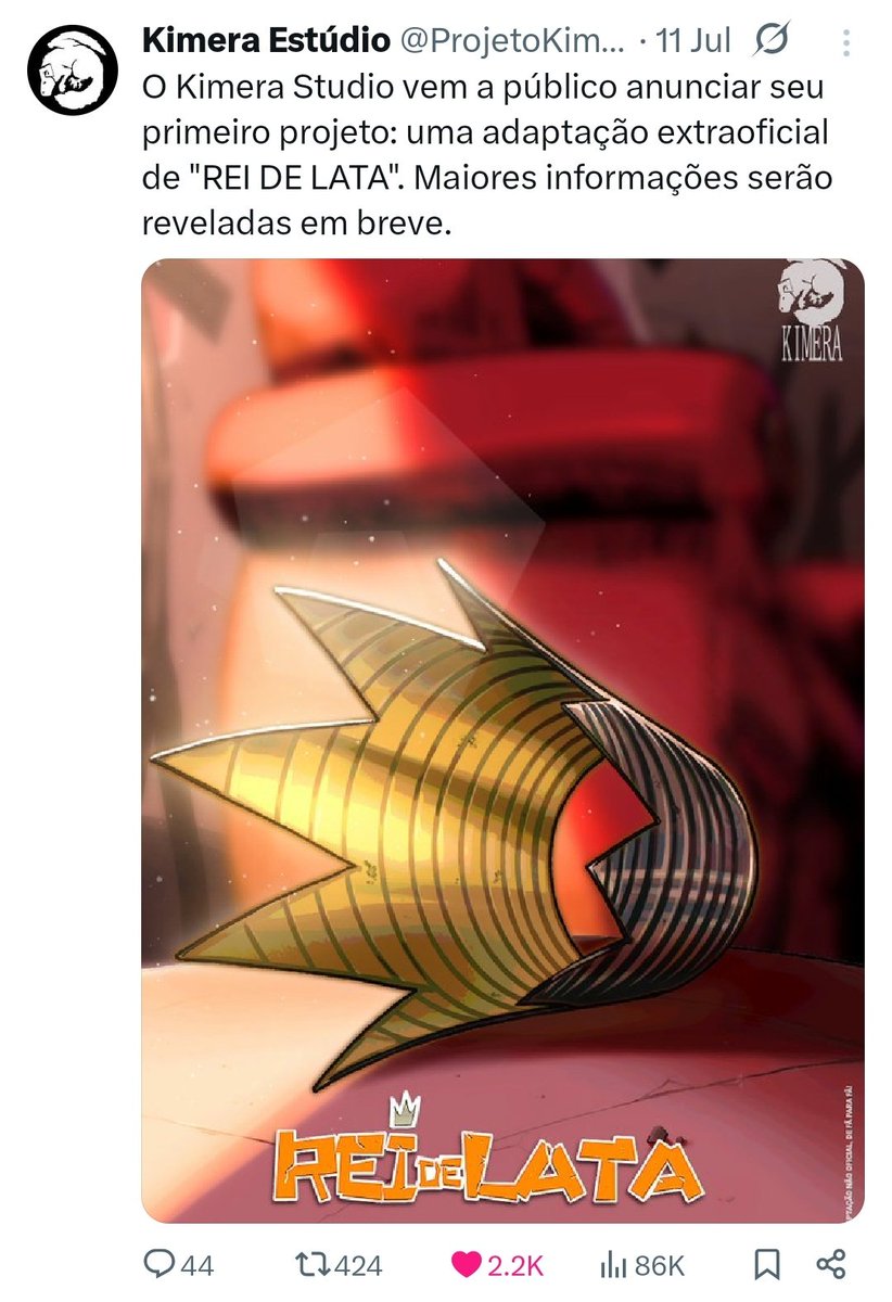 BallisticSnail's tweet image. Eu vejo um futuro brilhante pra arte independente no Brasil
O sonho de todo autor vai ser ter a obra publicada pela MPEG e ganhar uma adaptação da Kimera Estúdio