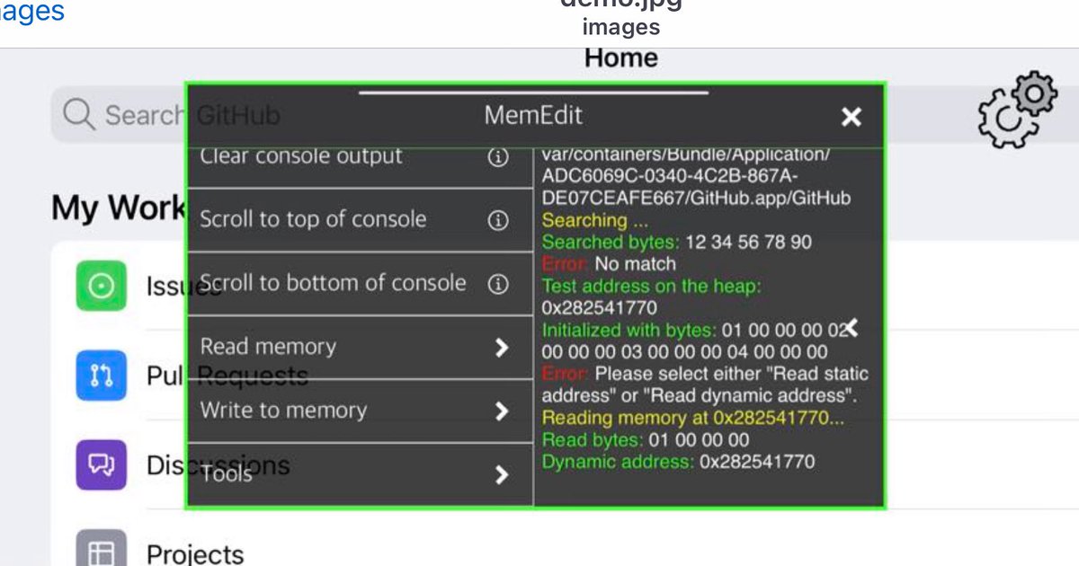 Here's MemEdit, an iOS mod menu to view and edit memory at runtime and more. A great tool to make hacks!
github.com/xelahot/MemEdit
