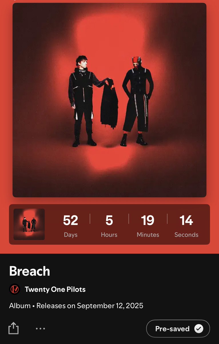 TOPUPDATERS's tweet image. ‘Breach’ Pre-Release page is now officially shown on both Apple Music and Spotify in anticipation for its’ upcoming release!
🔗: open.spotify.com/prerelease/3Es…