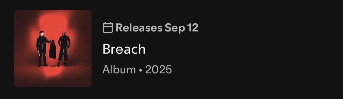 TOPUPDATERS's tweet image. ‘Breach’ Pre-Release page is now officially shown on both Apple Music and Spotify in anticipation for its’ upcoming release!
🔗: open.spotify.com/prerelease/3Es…