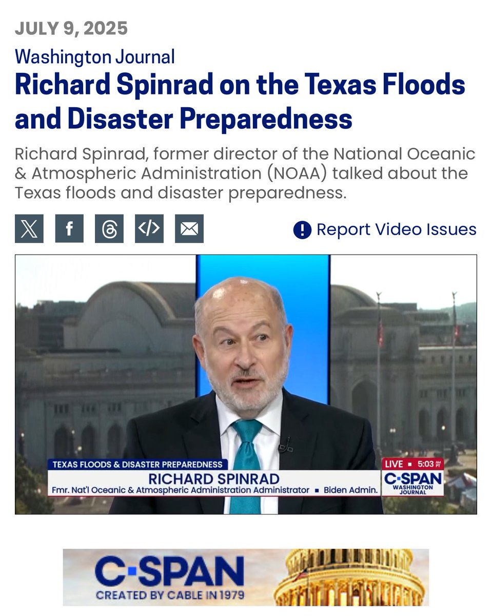 blamarre's tweet image. Full interview and Q&A callers with Dr. Rick Spinrad, former administrator of @NOAA regarding disaster preparedness, communication and collaboration between @NWS and local, state and federal emergency management and response agencies. #flwx #txwx
c-span.org/program/washin…