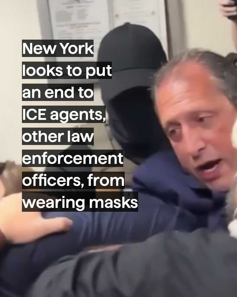 Gothamist's tweet image. Lawmakers say a ban on masks would make ICE and other officers more accountable since their actions could be captured in photographs and on video: bit.ly/452E65X