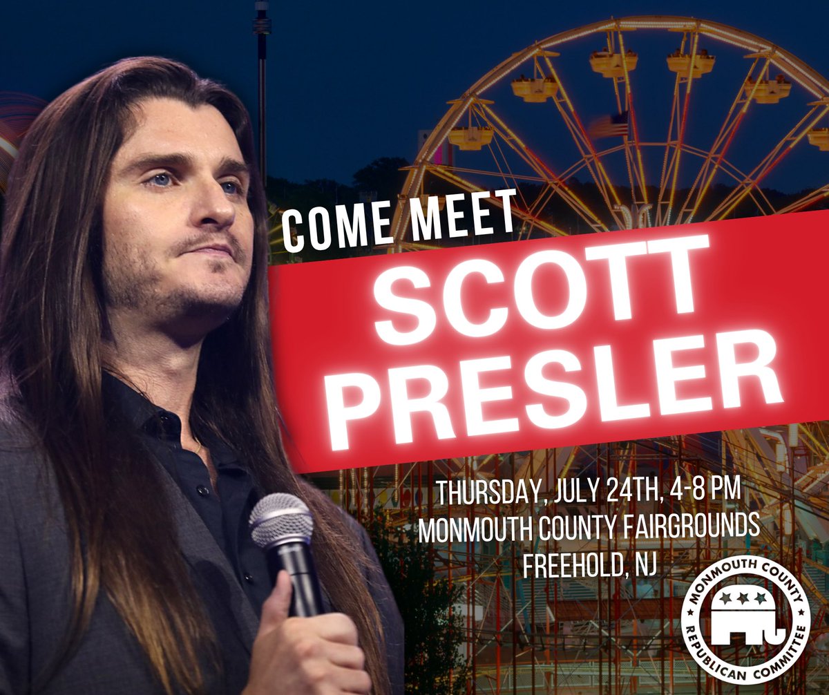 MonmouthGOP's tweet image. 🚨VIP ALERT! Come meet @ScottPresler at the Monmouth GOP booth at the Monmouth County Fair!