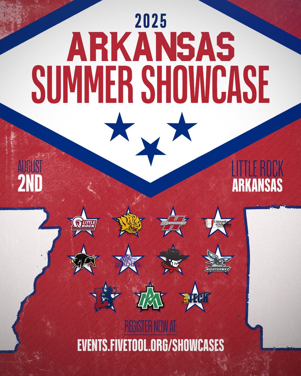 FiveToolAR's tweet image. 🚨SHOWCASE ALERT🚨
⚾️ @FiveTool Arkansas Summer Showcase
🗓️August 2nd
📍University of Arkansas-Little Rock | Little Rock, AR
REGISTER » events.fivetool.org/events/five-to…