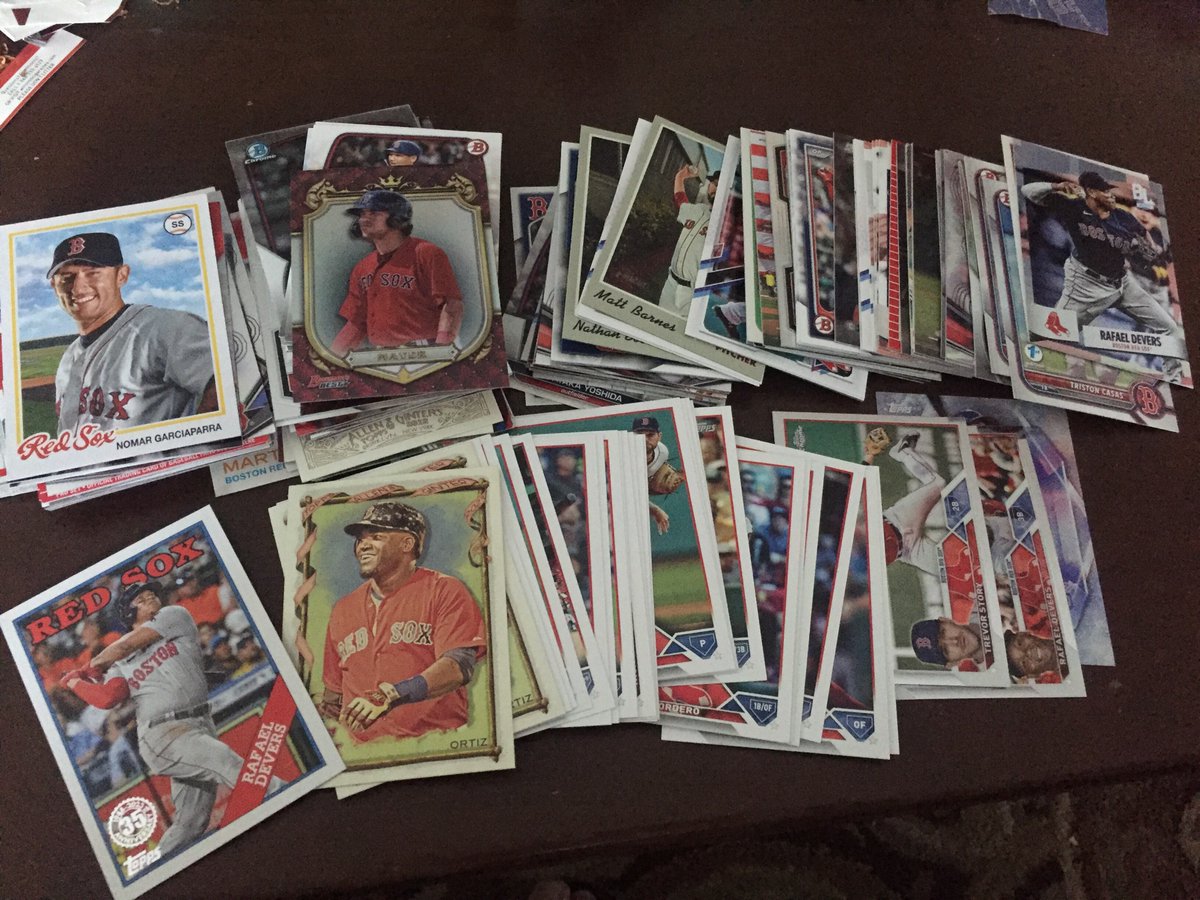 Huge thanks to <a href="/ryan_peoples/">Ryan Peoples</a> for this giant pile of Red Sox in trade, many of which I don’t already have! The rest will be packed up and given out at Fenway at the next game I go to! 
Great trading partner, send this guy your Braves!