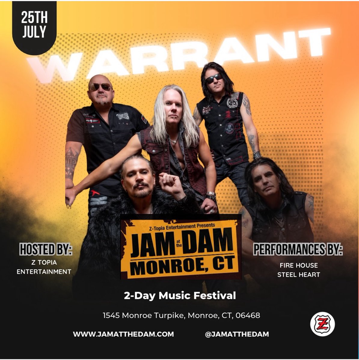warrantrocks's tweet image. JamAtTheDam.com
July 25th Monroe, CT
Also WarrantRocks.com for tour dates, VIP packages and Official Merchandise. Thanks!