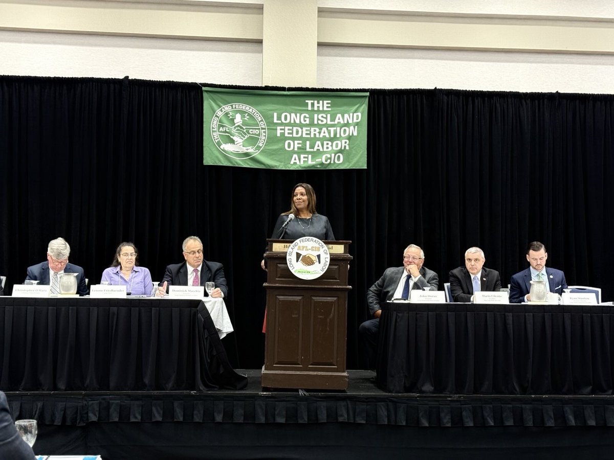 NewYorkStateAG's tweet image. Today I had the opportunity to speak at @LIFEDofLABOR’s Constitutional Convention. I will fight every day to ensure that they receive their fair share they’ve earned for the vital work they do.
The Empire State will always be union strong!