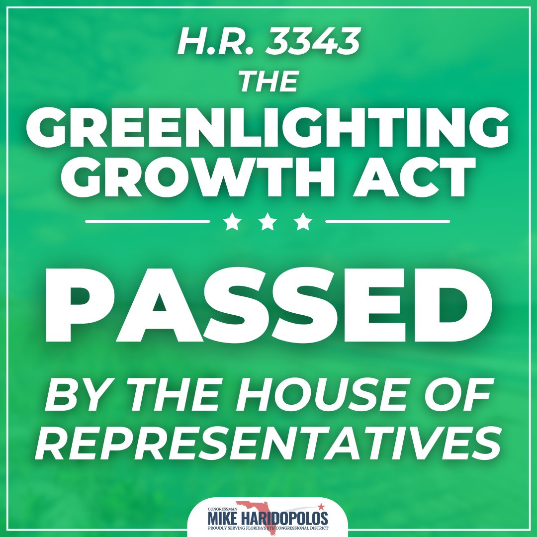 RepHaridopolos's tweet image. My first bill just passed the House!
The Greenlighting Growth Act helps small businesses grow, hire, and expand, keeping America the best place in the world to start and scale a business.