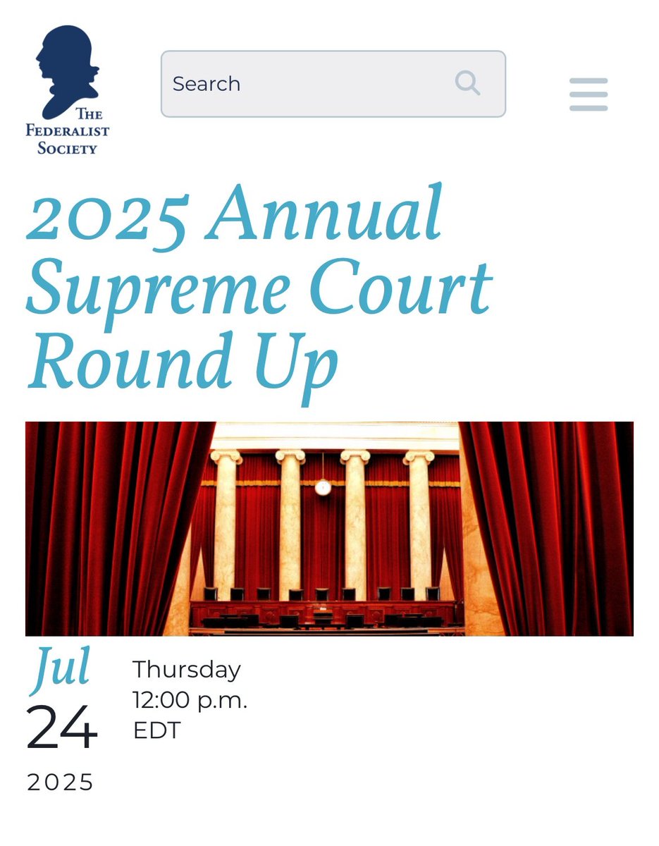 KristenWaggoner's tweet image. The 2025 SCOTUS term is in the books! It’s an honor to join @KannonShanmugam this Thursday in D.C. at @FedSoc’s Annual Supreme Court Round Up. We’ll discuss this year’s trends and opinions—and how they’ll shape the legal landscape for years to come.
Learn more or register here:…
