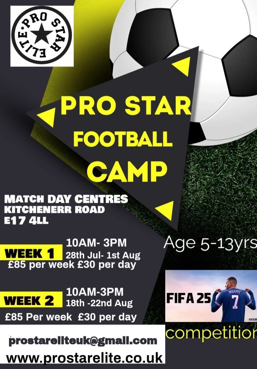 Here’s three more summer activities for local kids  - a football camp up at @prostareliteuk, the Walthamstow Village summer club @shiningstarz_clubs and st Mary’s church family events @stmaryswalthamstow. 

Keep them coming Walthamstow! #loveWalthamstow #hateBoredKids