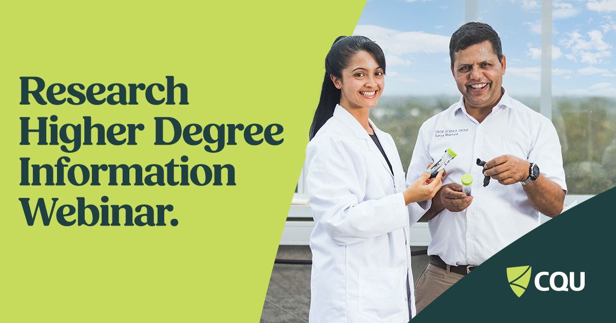 CQU's tweet image. Join us for a free webinar on studying a research higher degree with CQU on Tues, 29 July from 1-2:15pm AEST. Discover the courses, how to find a topic, project and supervisor, the application process, and the available funding and support
Register now: ow.ly/fabz50Weuz2