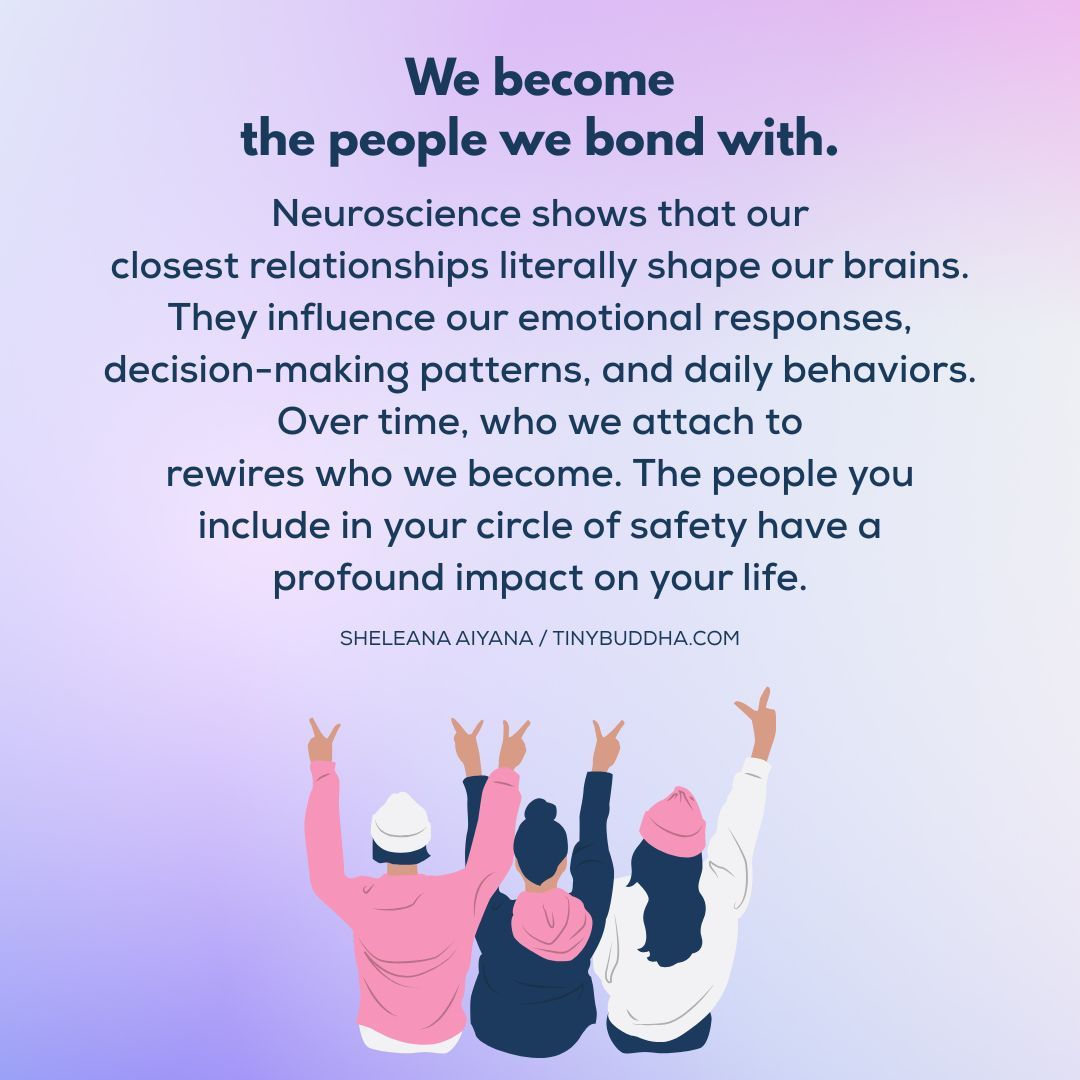 tinybuddha's tweet image. “Neuroscience shows that our closest relationships literally shape our brains. They influence our emotional responses, decision-making patterns, and daily behaviors. Over time, who we attach to rewires who we become.” ~Sheleana Aiyana