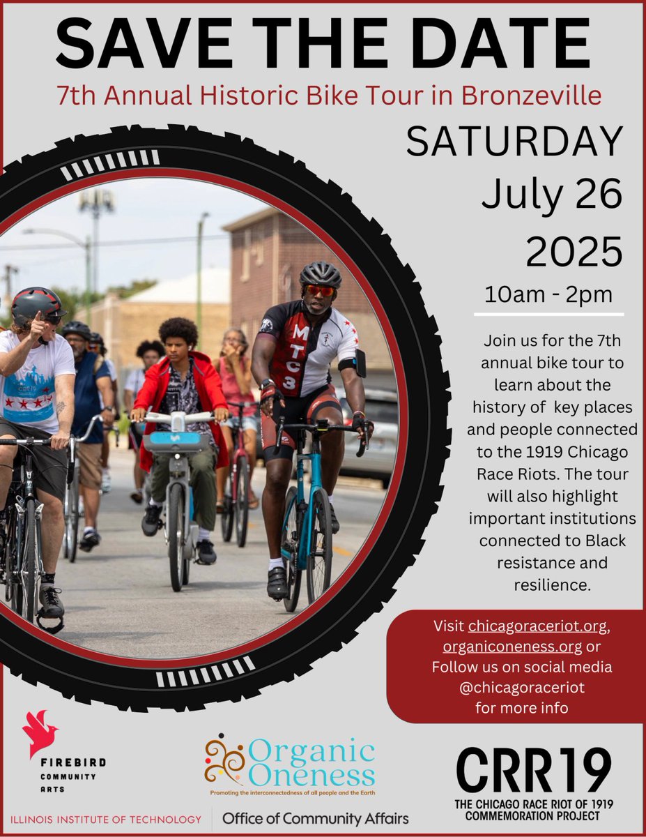 CTULocal1's tweet image. 🚴🏽♂️ Join CTU members at the7th Annual Historic Bike Tour of the 1919 Chicago Race Riot on Saturday, July 26, as we ride alongside community partners to honor the legacy of Eugene Williams. Together, we’ll learn the truth about one of the darkest and most erased chapters in our…
