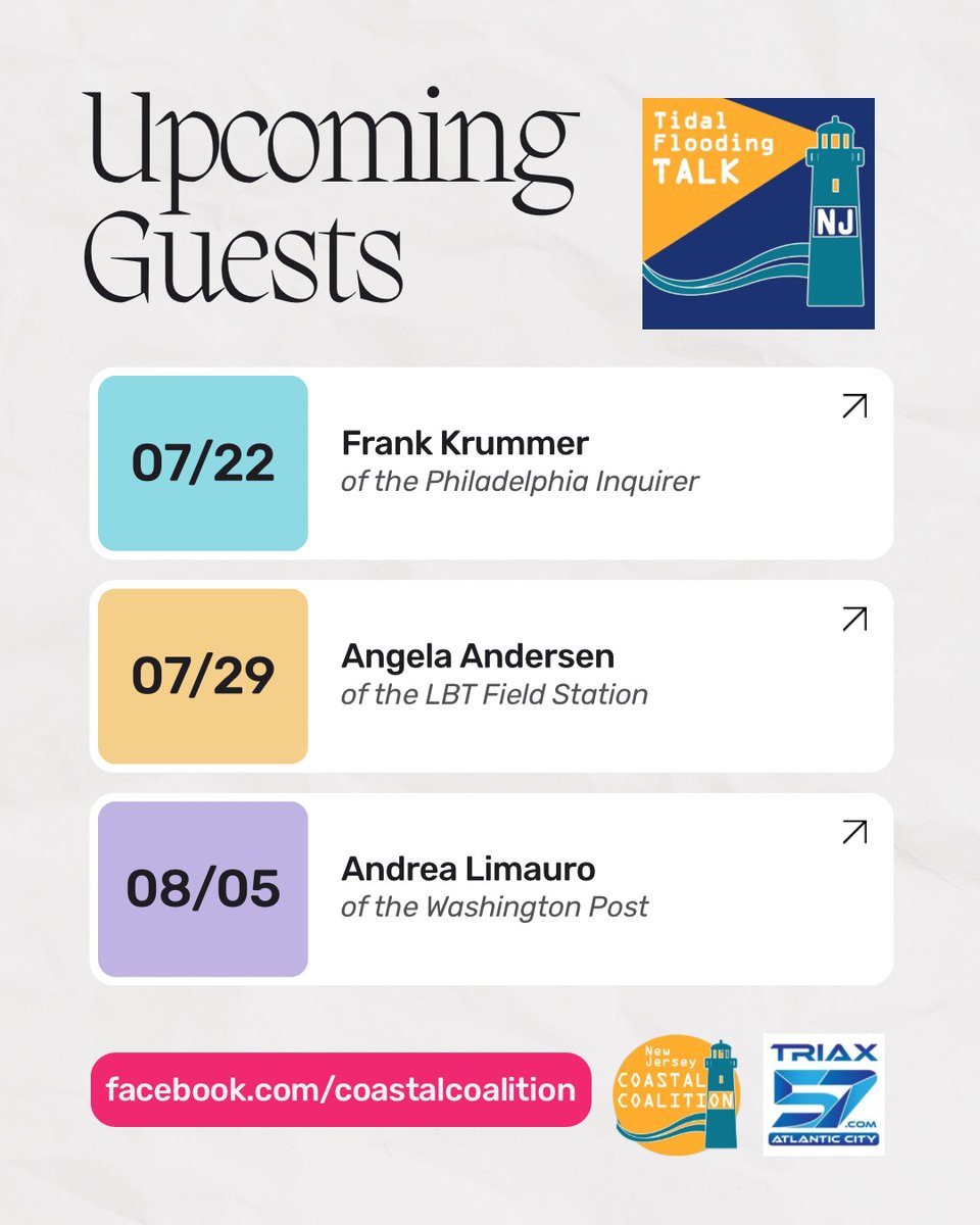 🇺🇸 Tidal Flooding Talk is America's ONLY regularly scheduled show on coastal resiliency's challenges and opportunities. 

🌊 And you can find these guests on our Facebook, X, Instagram, YouTube and more, Tuesdays at 7PM. njcoastalcoalition.com