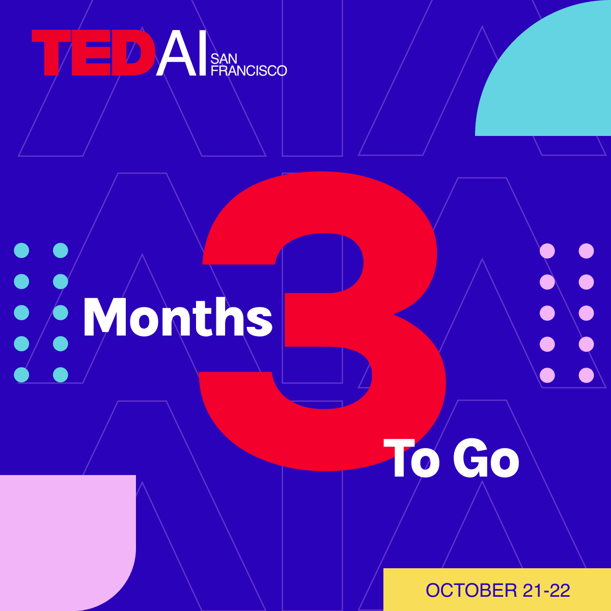 TEDAISF's tweet image. 📣 Mark your calendars — @TEDAISF is only 3 months away.
2 days. Big ideas. Bold questions.
📅 October 21–22, 2025.
#TEDAISF25 #AIConference #AISanFrancisco