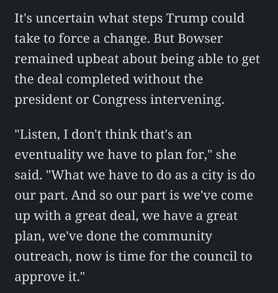 Gcarmi21's tweet image. Mayor Bowser seems confident that the Stadium Deal gets done, despite the recent comments by the President.
Claiming, "We're on the 1-yard line and it's time to get over the line."
Credit: @john_keim
espn.com/nfl/story/_/id…