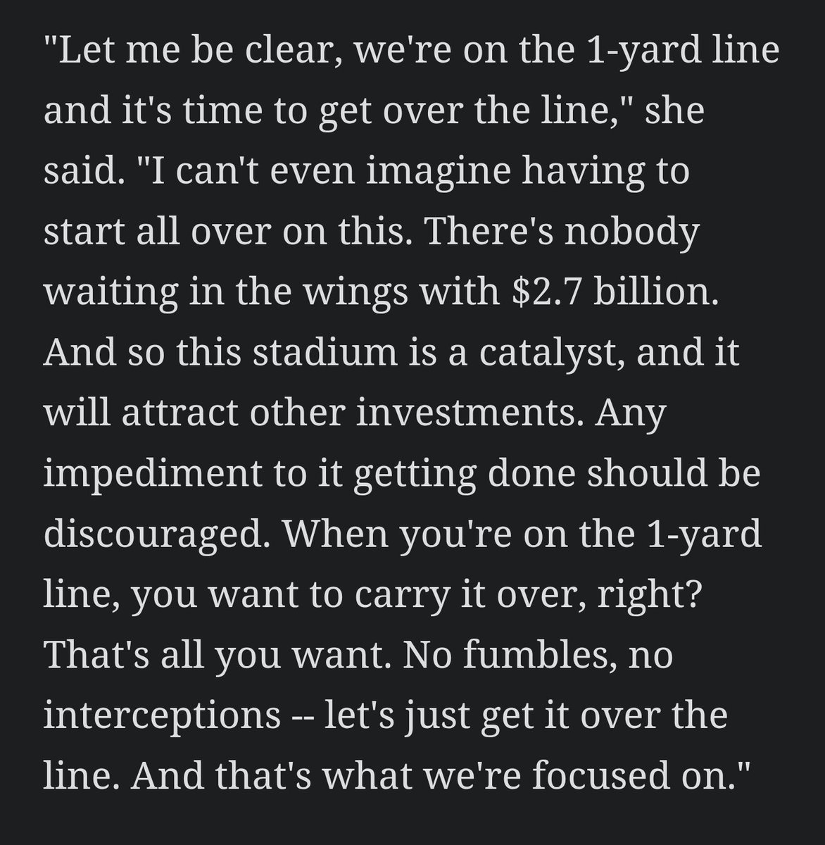 Gcarmi21's tweet image. Mayor Bowser seems confident that the Stadium Deal gets done, despite the recent comments by the President.
Claiming, "We're on the 1-yard line and it's time to get over the line."
Credit: @john_keim
espn.com/nfl/story/_/id…