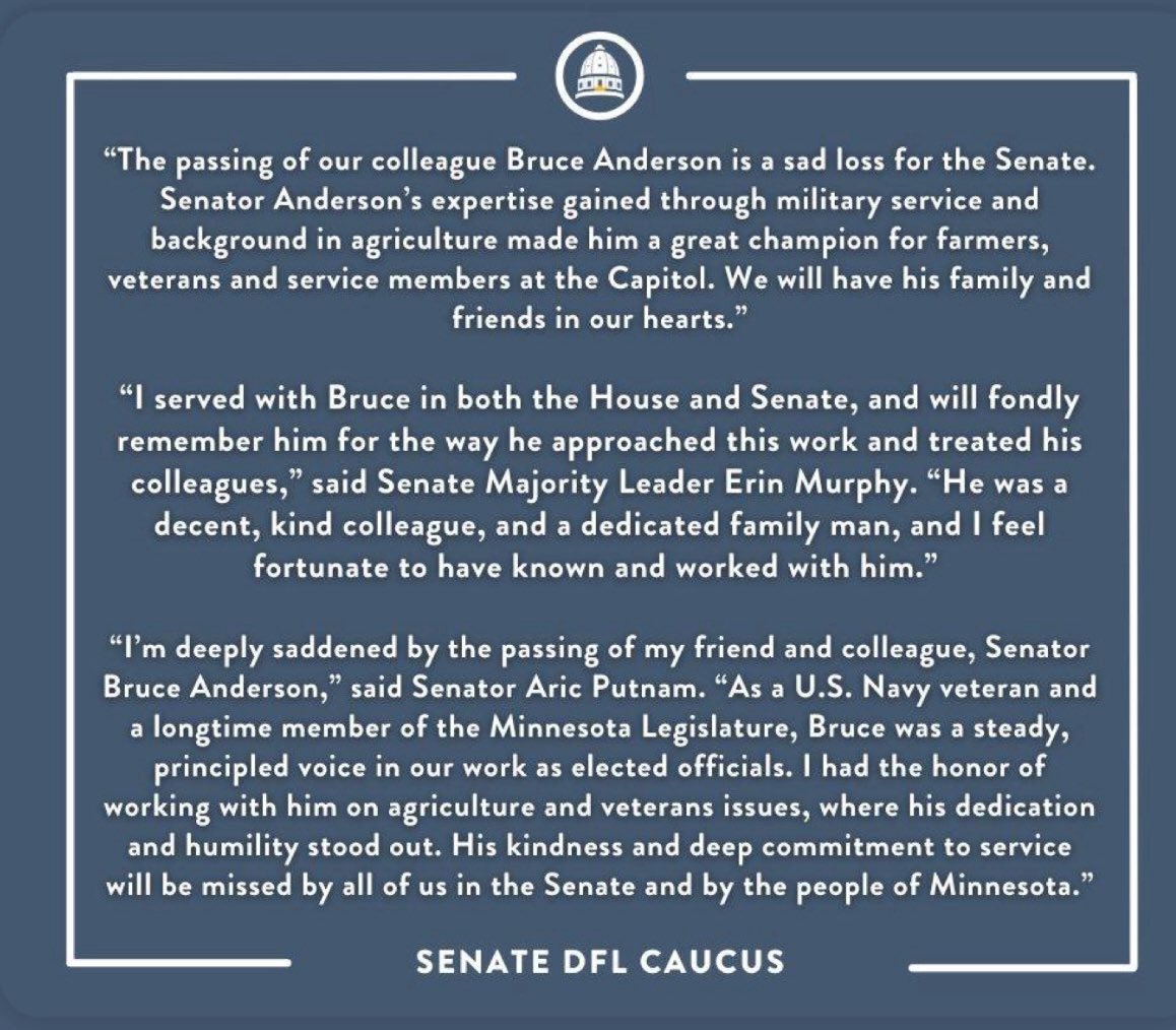 epmurphymn's tweet image. Minnesota is losing a good one with the passing of Senator Bruce Anderson.