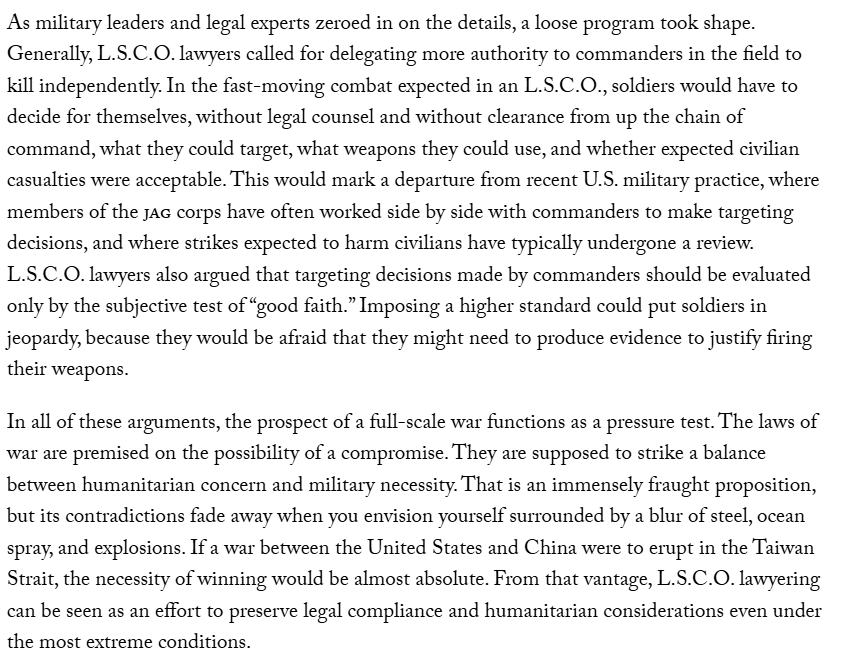 To be clear, there are US military &amp; legal thinkers who are quite explicitly trying to give themselves more "legal" leeway to carry out crimes in a future US-China war - and they are explicitly playing down Israel's own crimes now to prepare for that. (See next tweet)